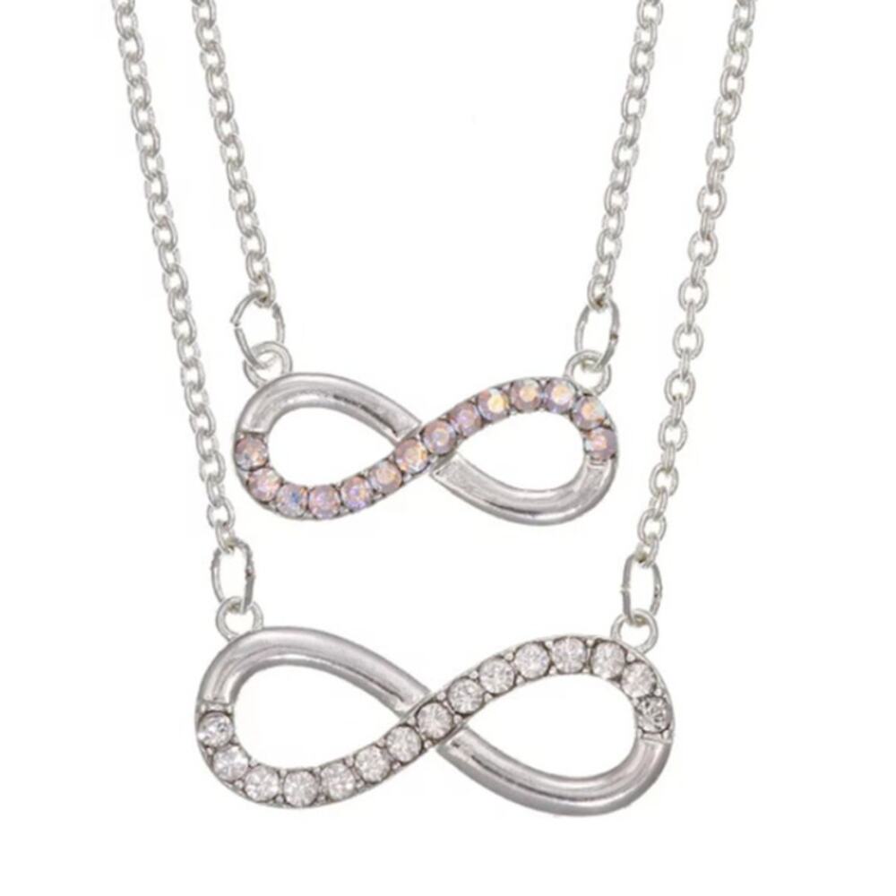 FAO Schwarz Infinity Pendant Mother Daughter Necklace Set in Fine Silver Plating